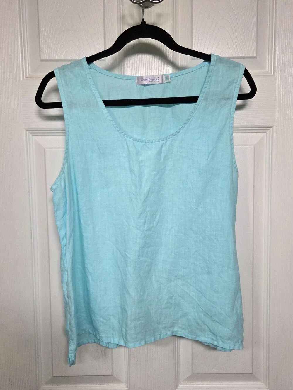 fresh produce Aqua Linen Scoop Neck Tank Summer Resortwear Vacation Size XL - Picture 1 of 7